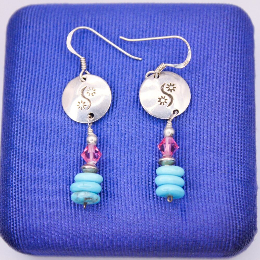 Vintage Sterling Silver Turquoise Navajo Native Am Southwestern Signed Earrings
